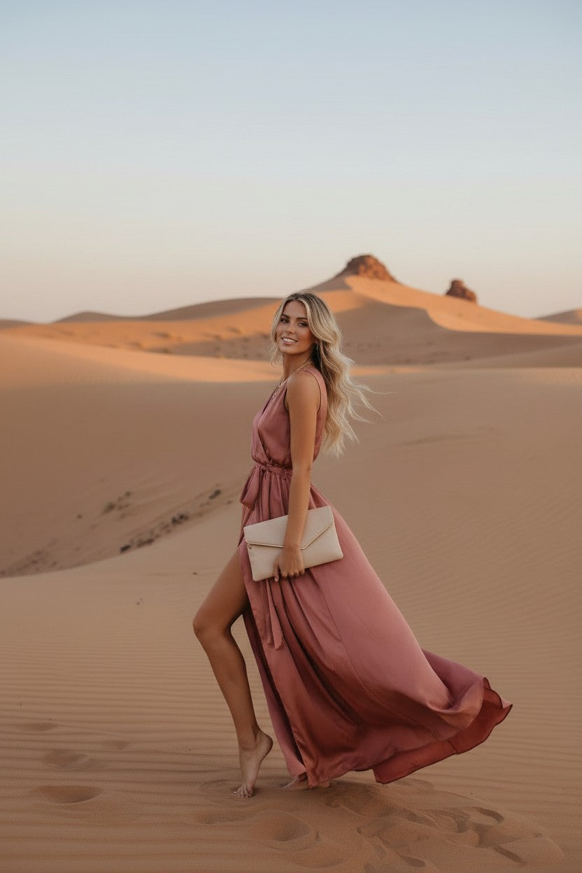 Edith | Satin Side-Split Tie-Waist Maxi Dress for Women