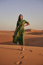 Maya | Boho Print Midi Dress with Self-Tie Waist for Women
